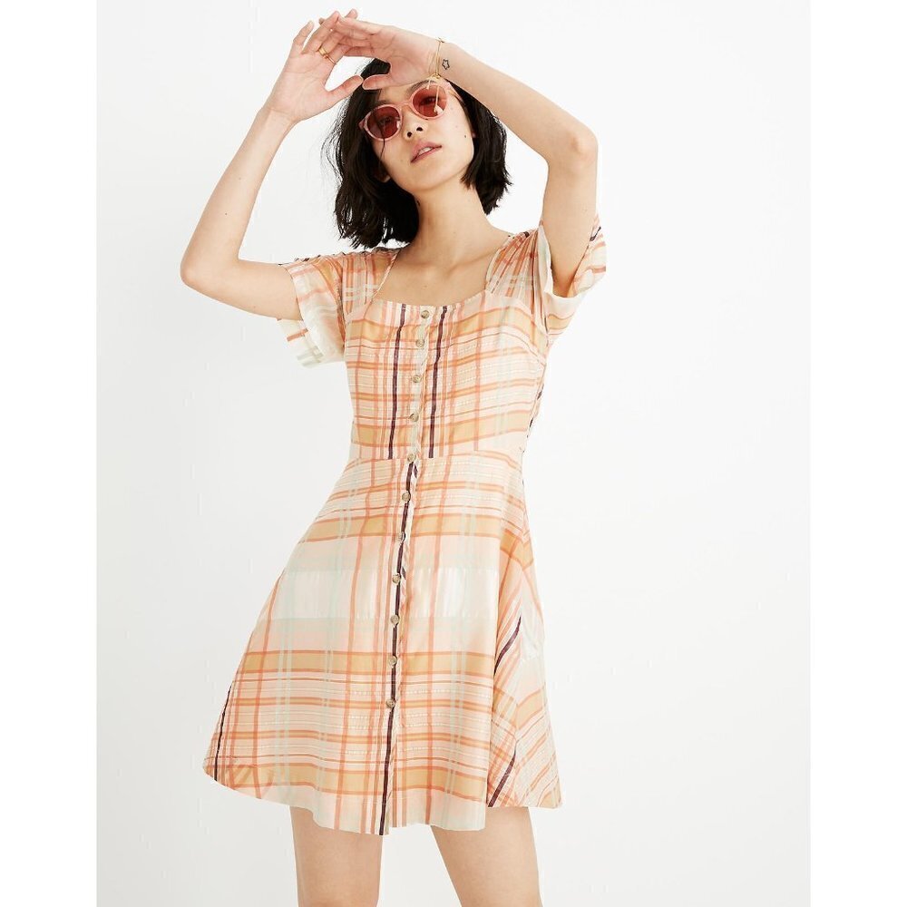 Madewell Orange Shimmer Plaid Mini Dress A Line Women’s Size 0